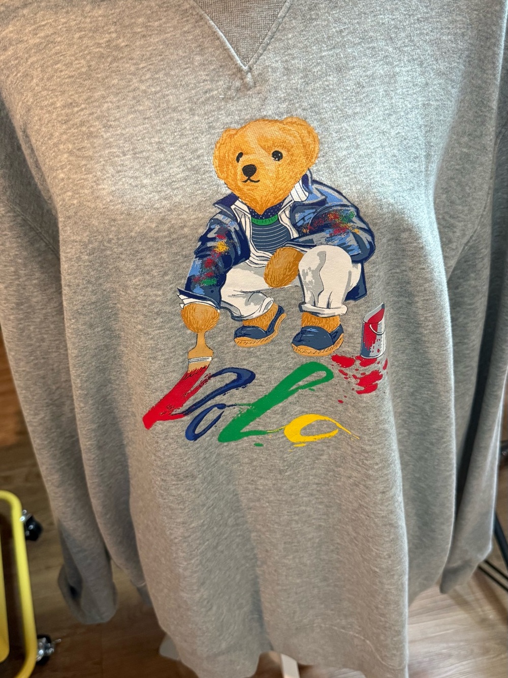 Ralph Lauren Grey Bear Painter V-Neck Sweater